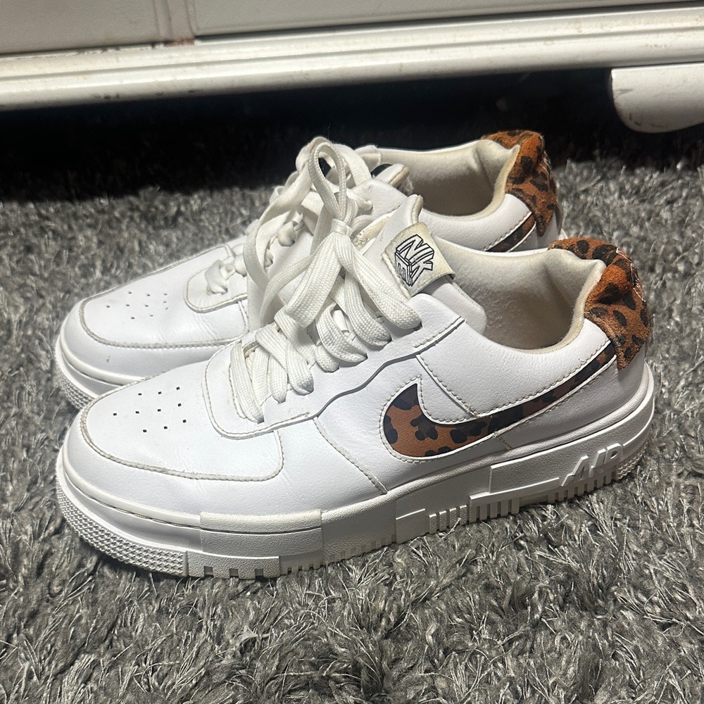 Nike Air White Sneakers with Leopard Print Accents